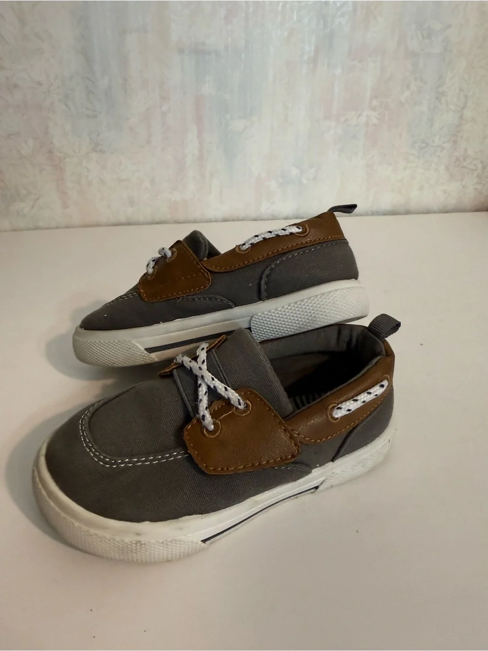 Carter's Gray Canvas Kids Sneakers with Brown Accents, Hook and Loop Closure 8